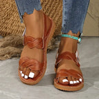 The Lady's Haven Boutique non slip flat heel summer sandals in brown with braided strap design