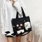 Stylish nylon crossbody messenger bag with playful patches and adjustable strap for casual outings