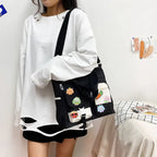 Fashionable nylon crossbody messenger bag with playful patches for casual outings