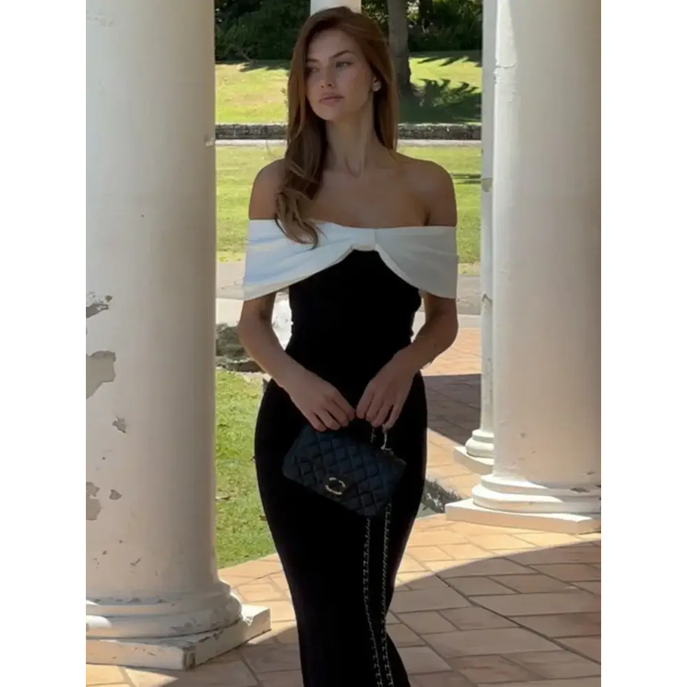 Mozision Off-shoulder Backless Sexy Maxi Dress Women Elegant Patchwork Sleeveless Backless High Waist Bodycon Club