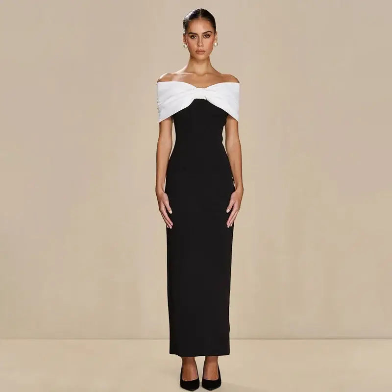 Mozision Off-shoulder Backless Sexy Maxi Dress Women Elegant Patchwork Sleeveless Backless High Waist Bodycon Club