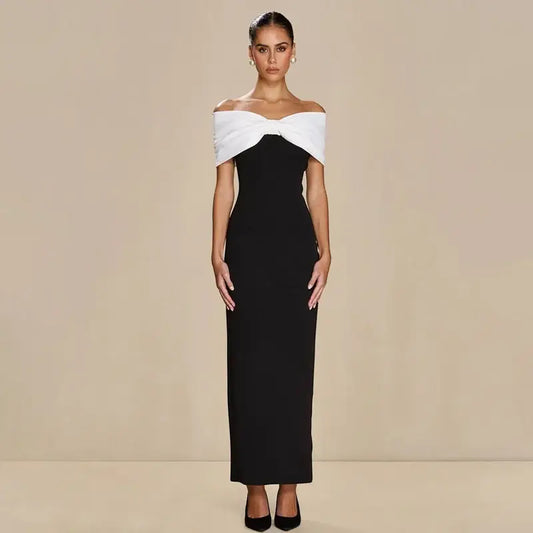 Mozision Off-shoulder Backless Sexy Maxi Dress Women Elegant Patchwork Sleeveless Backless High Waist Bodycon Club