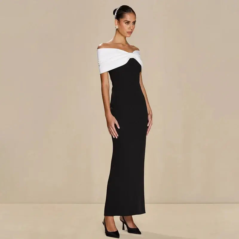 Mozision Off-shoulder Backless Sexy Maxi Dress Women Elegant Patchwork Sleeveless Backless High Waist Bodycon Club