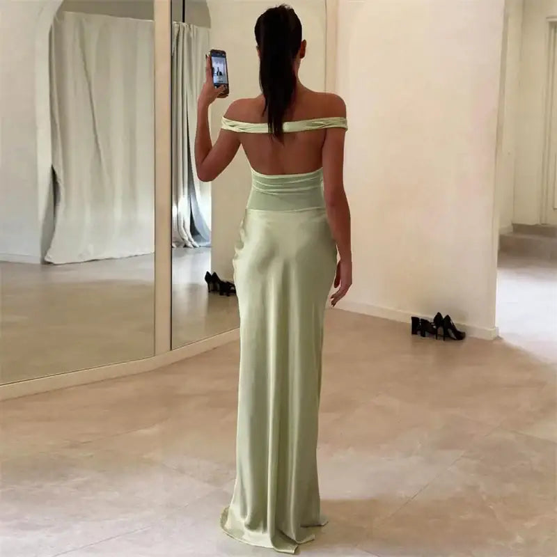 Mozision Off-shoulder Backless Sexy Maxi Dress For Women Fashion Patchwork Strapless Sleeveless Bodycon Club Party Long