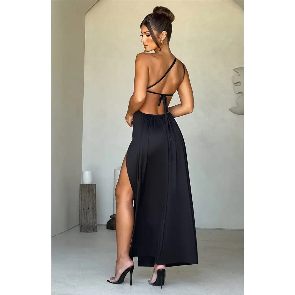 Mozision One Shoulder Diagonal Collar Backless Sexy Maxi Dress For Women Robe Fashion Off-shoulder Sleeveless High