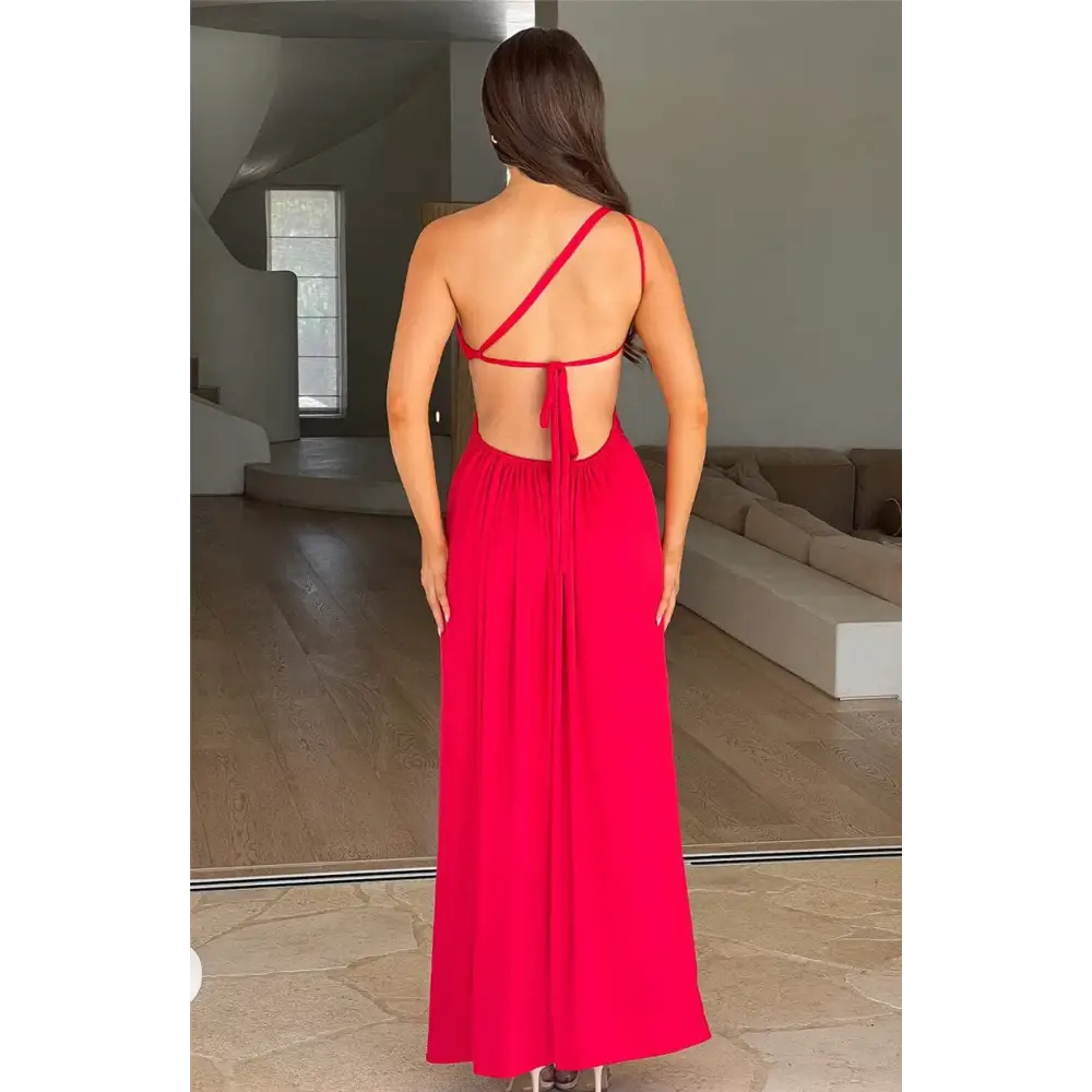 Mozision One Shoulder Diagonal Collar Backless Sexy Maxi Dress For Women Robe Fashion Off-shoulder Sleeveless High