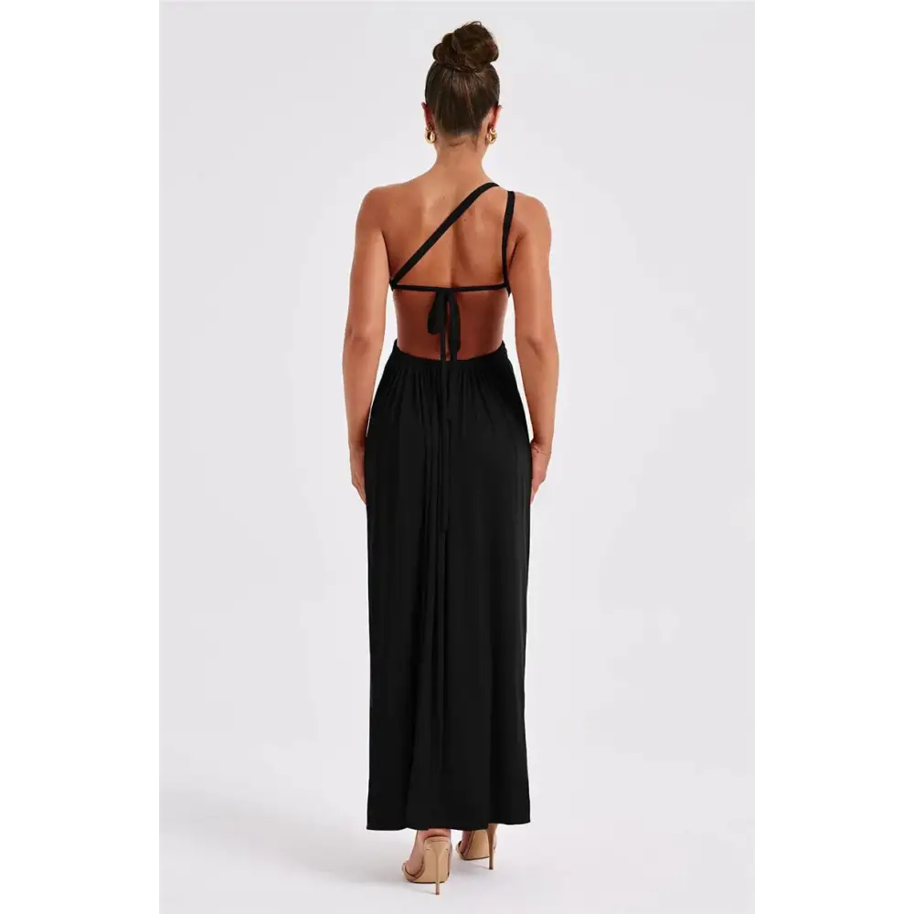 Mozision One Shoulder Diagonal Collar Backless Sexy Maxi Dress For Women Robe Fashion Off-shoulder Sleeveless High