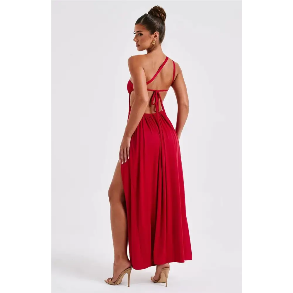 Mozision One Shoulder Diagonal Collar Backless Sexy Maxi Dress For Women Robe Fashion Off-shoulder Sleeveless High