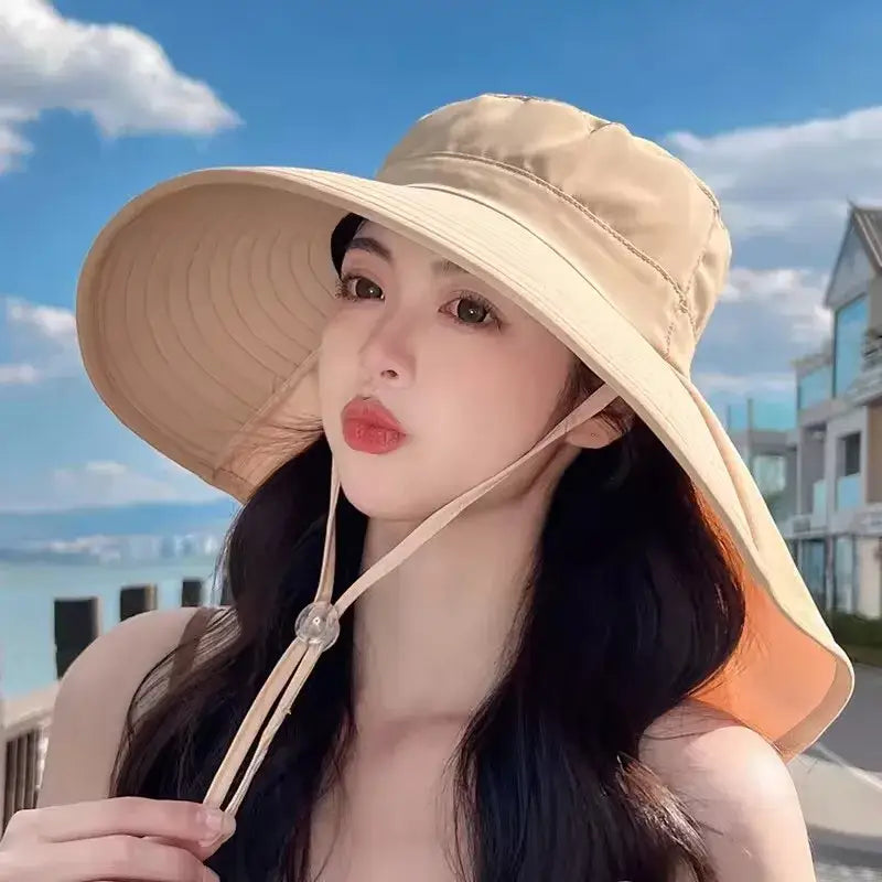 Outdoor Sun Bucket Hat for Women Girls Fishing Hat Wide Brim Bucket Hat with Neck Cover 50 + UPF Protection Safari Cap