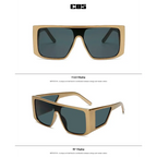 Trendy gold oversize fashion sunglasses with dark lenses for a bold summer look