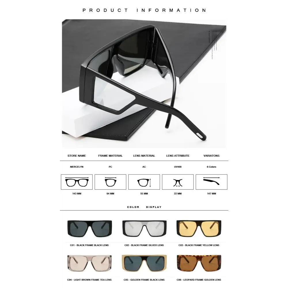 Trendy oversize fashion sunglasses in black with a sleek geometric frame design