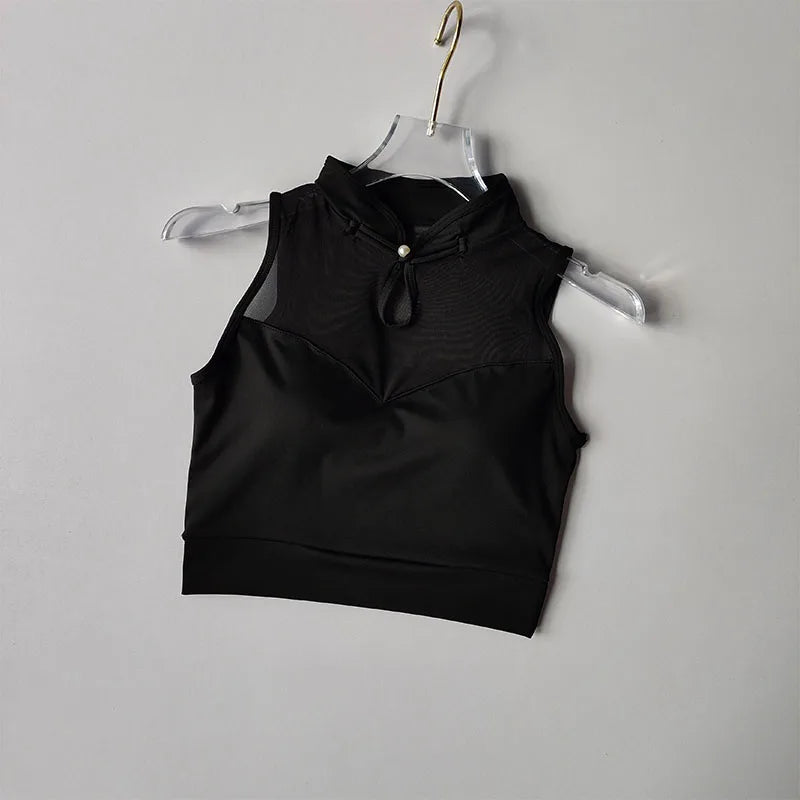 Black Padded Gym Crop Top with Sleeveless Design and Stylish Neckline from The Lady's Haven Boutique