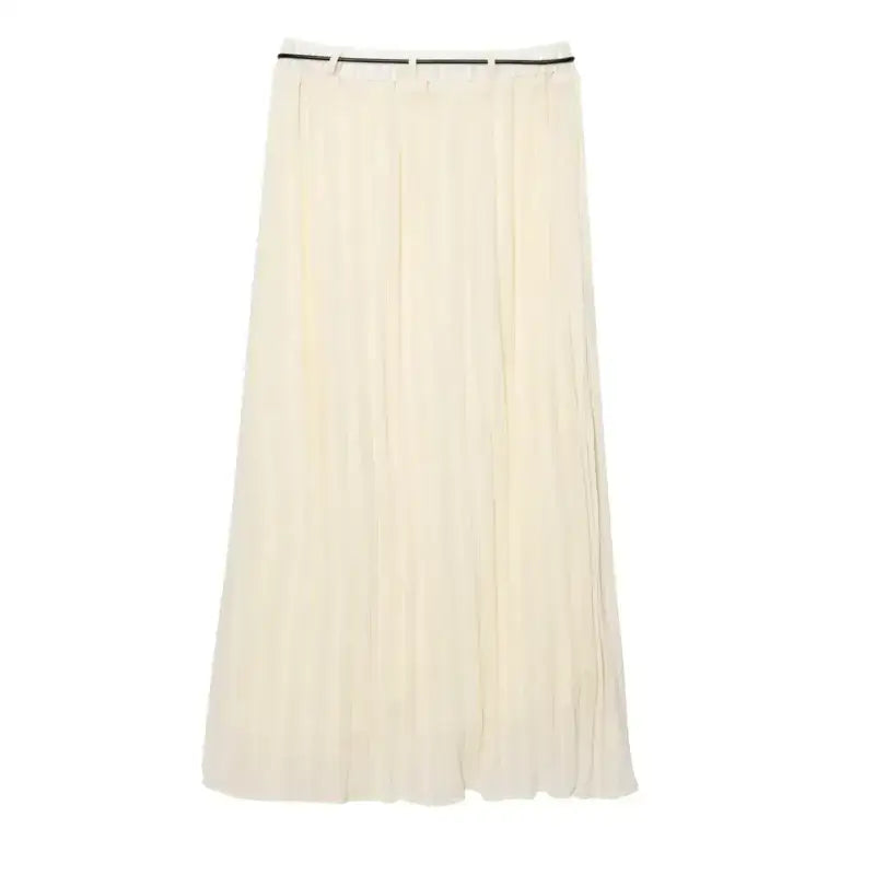 Cream pleated chiffon midi skirt with waistband from The Lady's Haven Boutique