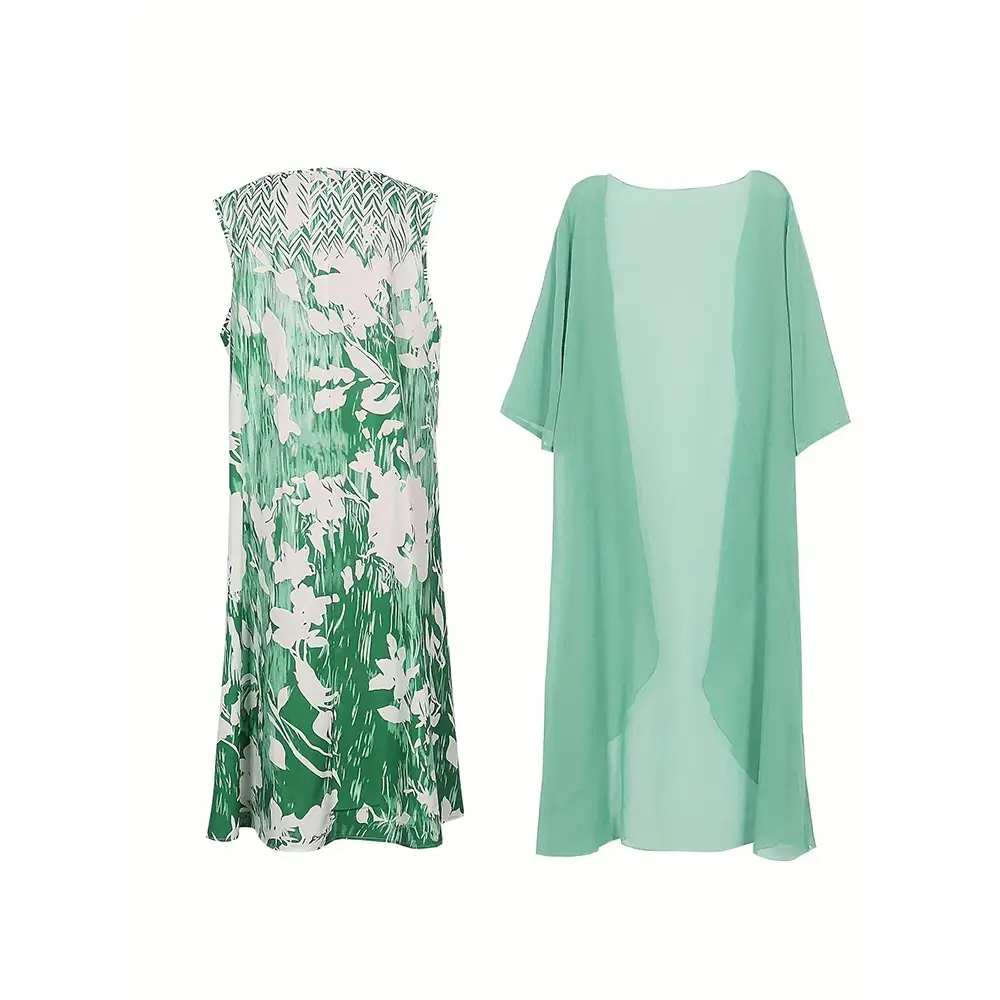 Plus Size 2025 Autumn New Women’s Floral Printed Long Dress Printed Pattern Two-piece Dress Round Neck Temperament