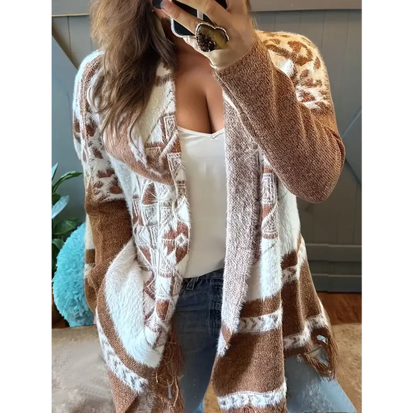 Plus Size 2025 Autumn/Winter New Arrival Women’s Lightweight Asymmetrical Pattern Cardigan Casual Wear Homewear - Khaki