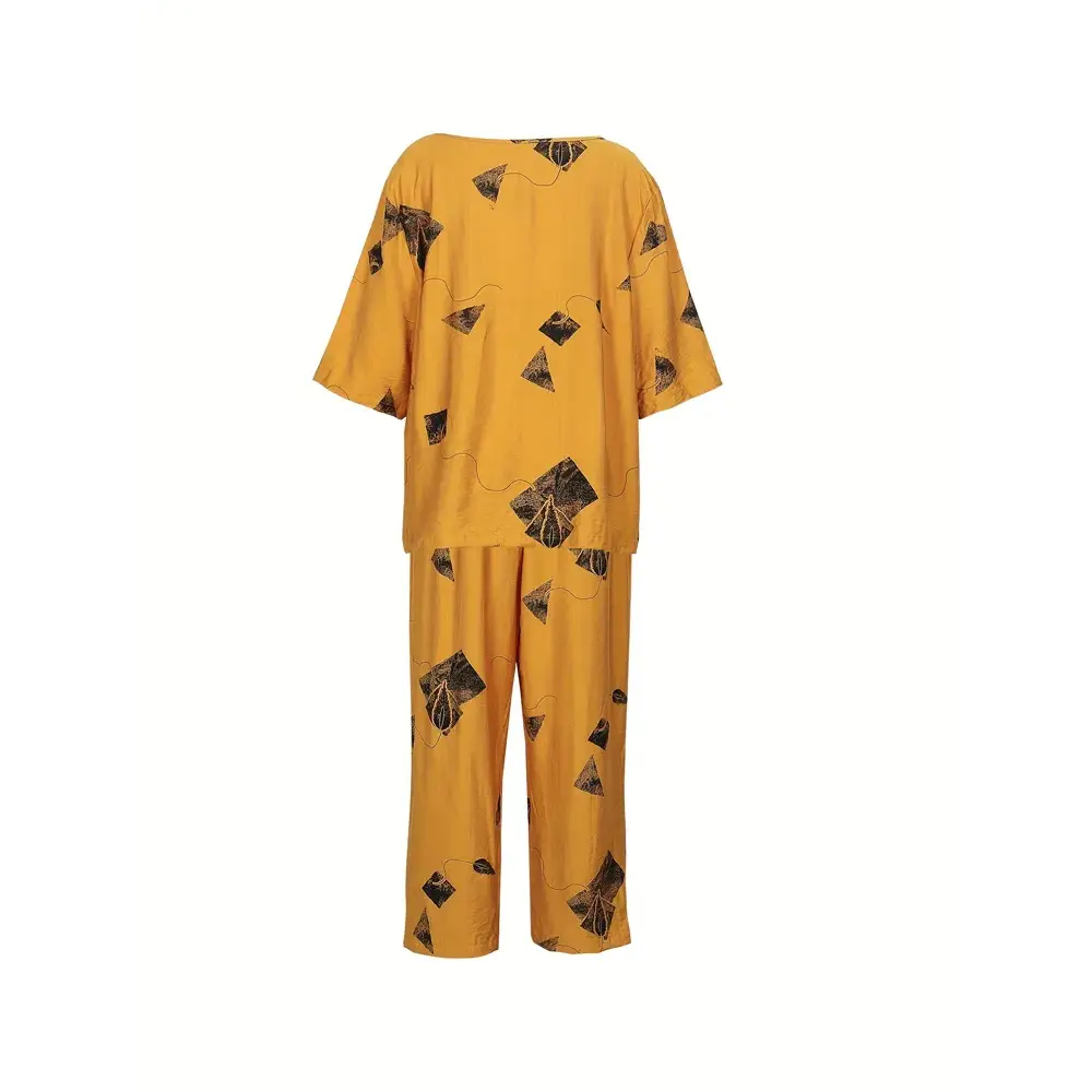 Plus Size 2025 Summer New Women’s Irregular Pattern Round Neck Short Sleeve Top Elastic Waist Trousers Basic 2 Piece Set