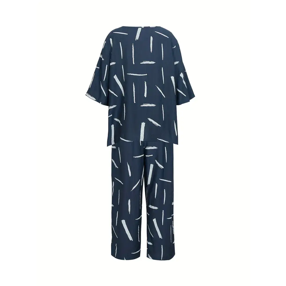 Plus Size 2025 Summer New Women’s Irregular Pattern Round Neck Short Sleeve Top Elastic Waist Trousers Basic 2 Piece Set