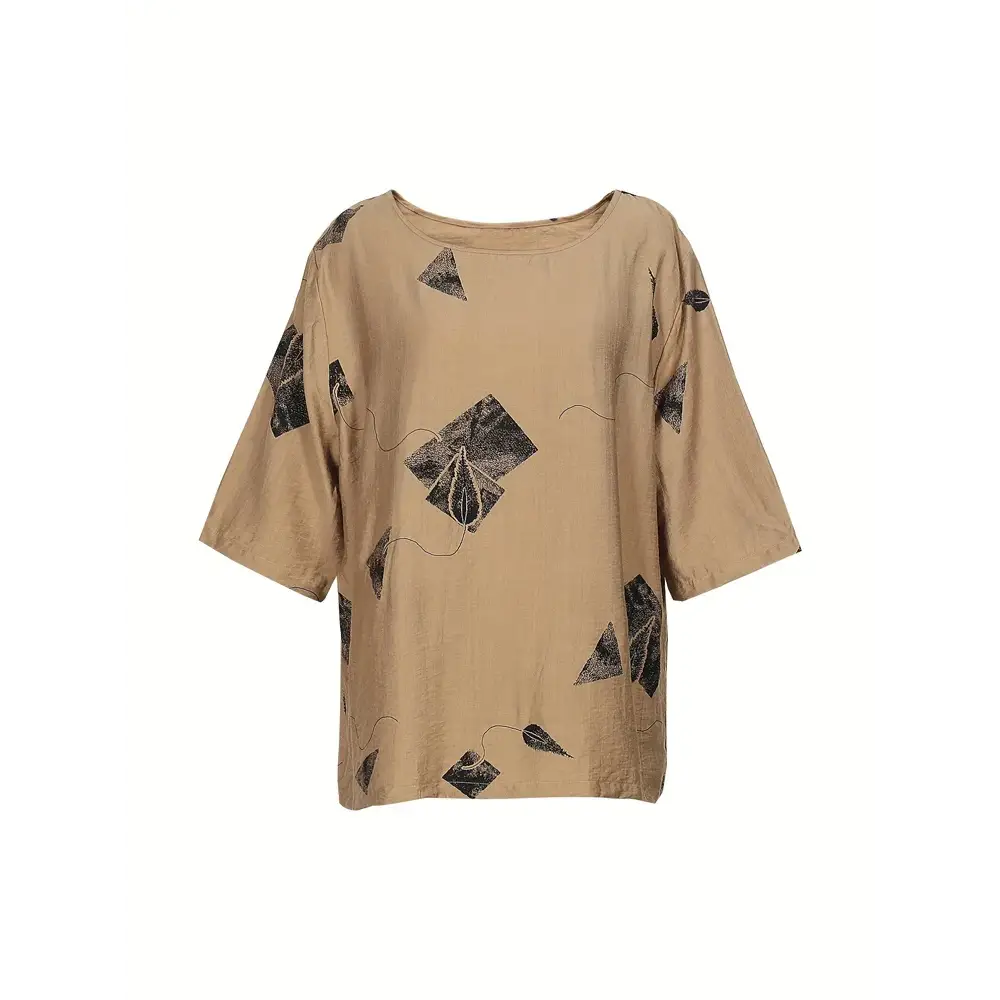 Plus Size 2025 Summer New Women’s Irregular Pattern Round Neck Short Sleeve Top Elastic Waist Trousers Basic 2 Piece Set