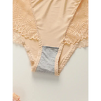 Beige plus size lace underwear for women with delicate floral lace details and soft fabric