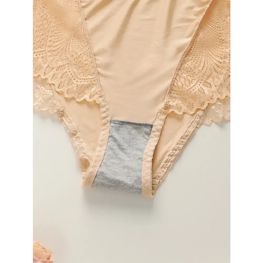 Beige plus size lace underwear for women with delicate floral lace details and soft fabric