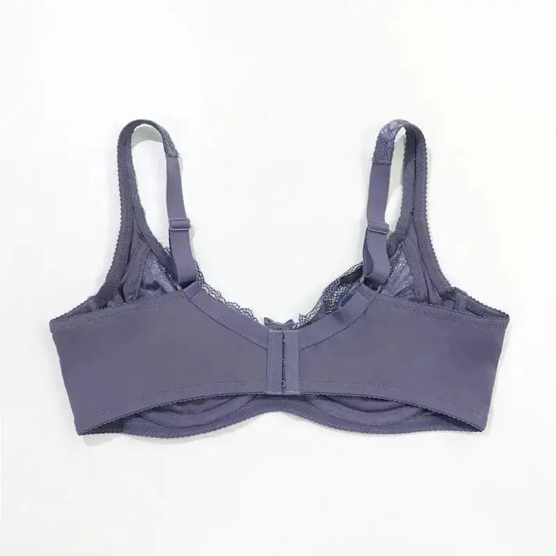 Plus Size Sexy Bra Women's Solid Contrast Embroidery Lace Underwire Full Coverage Bra - The Lady's Haven Boutique