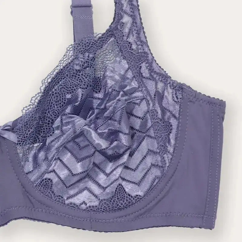 Plus Size Sexy Bra Women's Solid Contrast Embroidery Lace Underwire Full Coverage Bra - The Lady's Haven Boutique