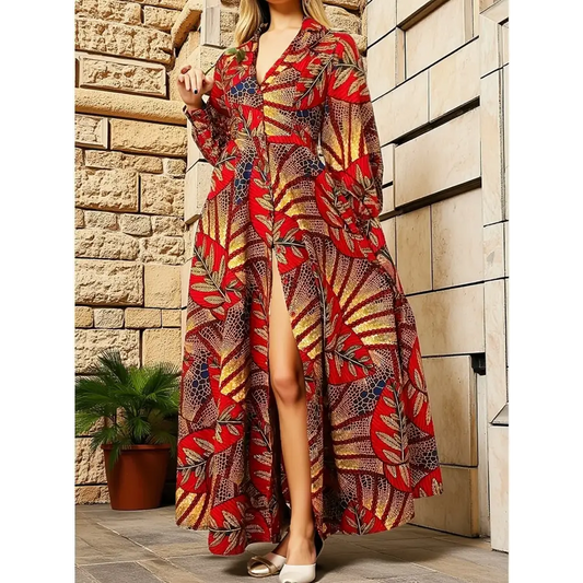 Stylish plus size shirt dress in African democratic tropical tribal print, perfect for holiday party dates and more.