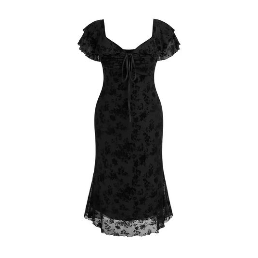 Plus Size Spring and Summer New Women’s Printed Short Sleeve Midi Dress Daily Beach Pure Colour Pullover - Black / 1XL