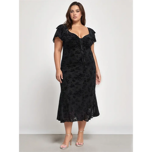 Plus Size Spring and Summer New Women’s Printed Short Sleeve Midi Dress Daily Beach Pure Colour Pullover