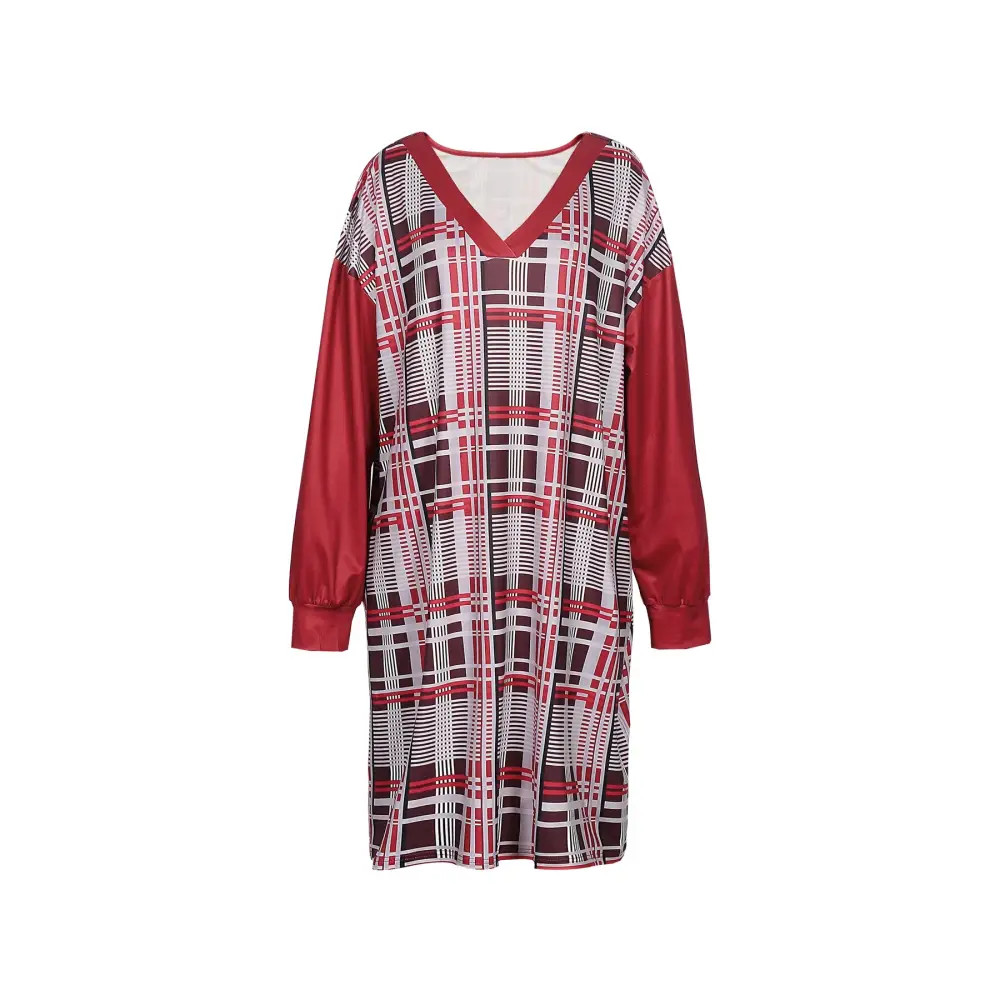 Plus Size Women’s Dresses Plaid Red 3D Print 2025 New Summer T Shirt Party Long Dresses Polyester Loose