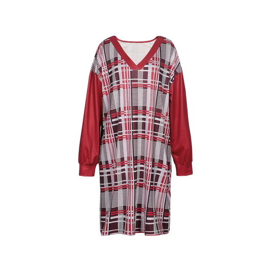 Plus Size Women’s Dresses Plaid Red 3D Print 2025 New Summer T Shirt Party Long Dresses Polyester Loose