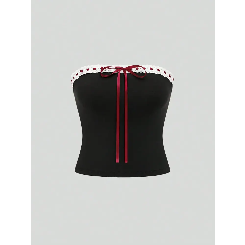 Plus size Women’s Elegant tie with Bow Tie Tops Y2K Suit Breastplain Solid Colour Slim Sexy Polyester T-Shirt