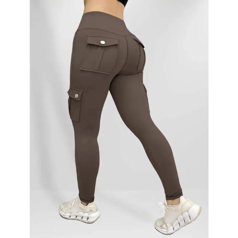 Plus Size Women’s Solid Colour Multi Pockets Casual Skinny Trousers For All Season Everyday Travelling - Brown / 4XL