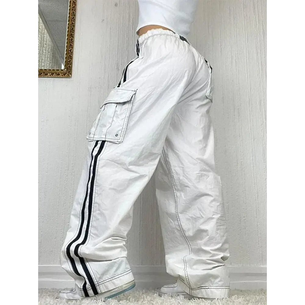 plus Size Women’s Striped Wide Leg Sweatpants Lace-Up Elastic Waist Casual Loose Fit Work Trousers 2025 Fashion Trend