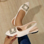 The Lady's Haven Boutique pointed toe crystal buckle sandals flat heel white elegant design