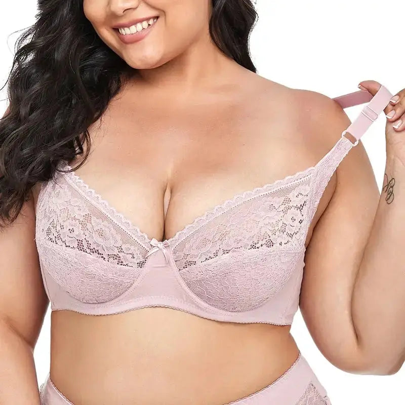 Pure Color Cotton Bras for Women Underwire Bra with Hoops Full Cup Lace Bralette Sizes 85D to 110D - The Lady's Haven Boutique
