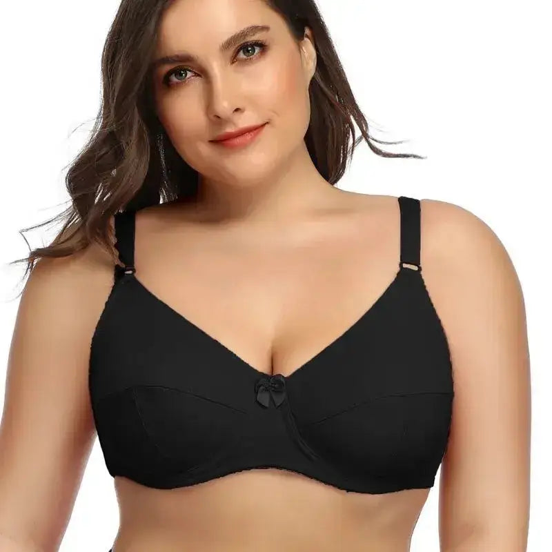 Pure Color Plain Large Size Bra with wire for women non-padded bralette for big breast C D E F cup bras - Black / 85C
