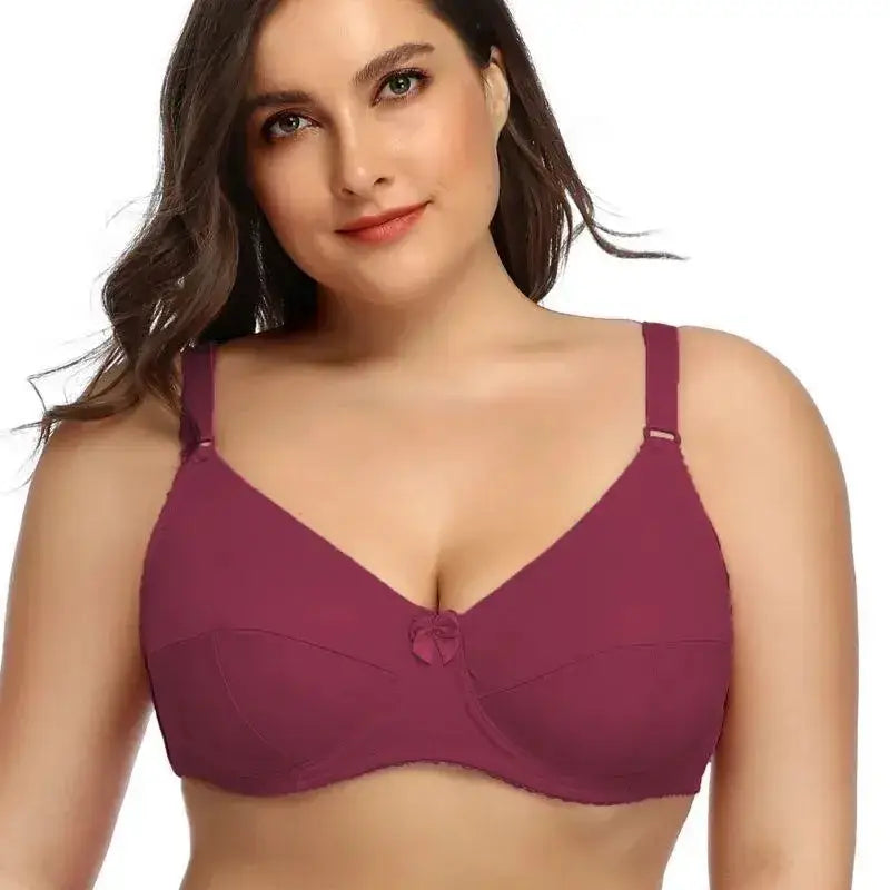 Pure Color Plain Large Size Bra with wire for women non-padded bralette for big breast C D E F cup bras - WineRed / 80C