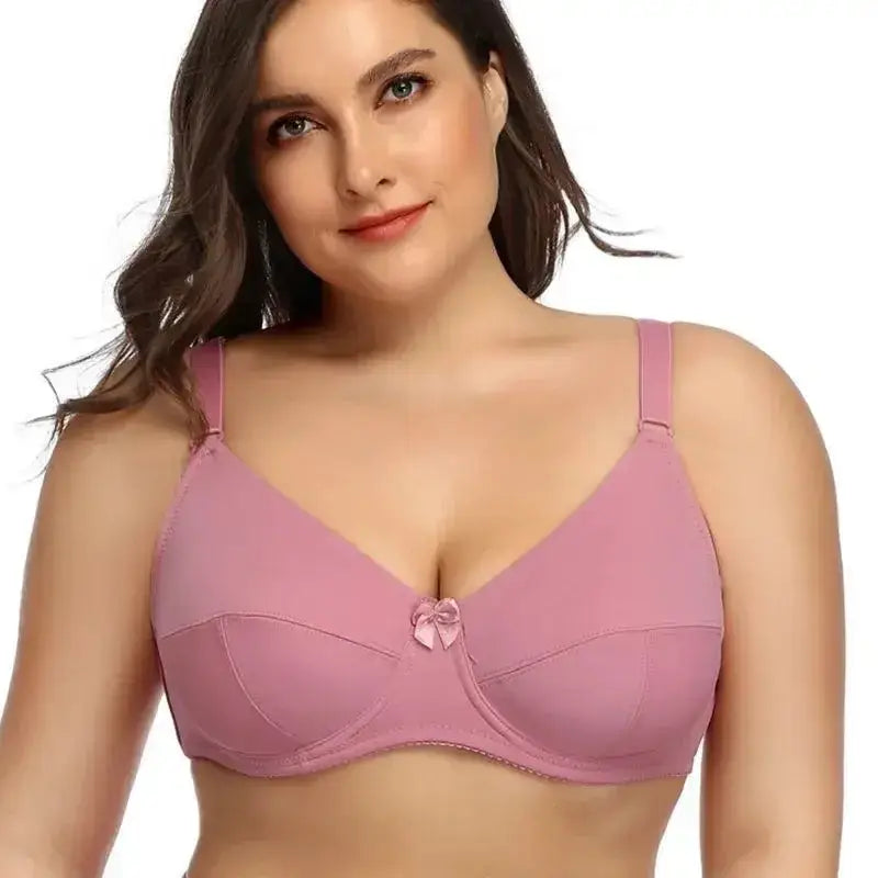 Pure Color Plain Large Size Bra with wire for women non-padded bralette for big breast C D E F cup bras - Pink / 100C