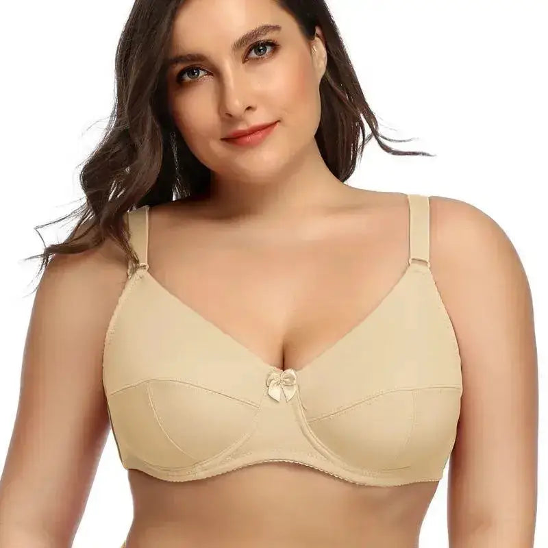 Pure Color Plain Large Size Bra with wire for women non-padded bralette for big breast C D E F cup bras - Beige / 105F