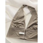 Taupe push up bralette no underwire from The Lady's Haven Boutique with halter neck and front clasp