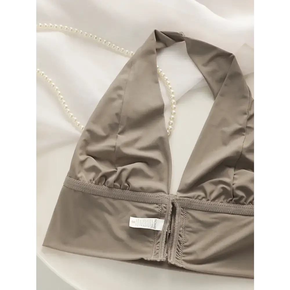 Taupe push up bralette no underwire from The Lady's Haven Boutique with halter neck and front clasp