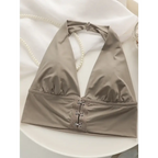Taupe push up bralette no underwire with halter neck and front hook closures from The Lady's Haven Boutique