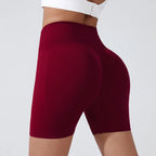 Burgundy push-up gym shorts for women with high waistband and comfortable stretch for workouts
