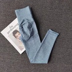 Soft blue push up leggings for women, designed for comfort and style during workouts