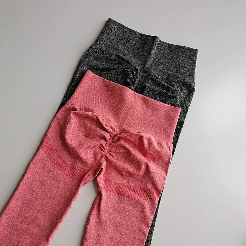 Black and pink push up leggings for women with ruched detail for a flattering fit