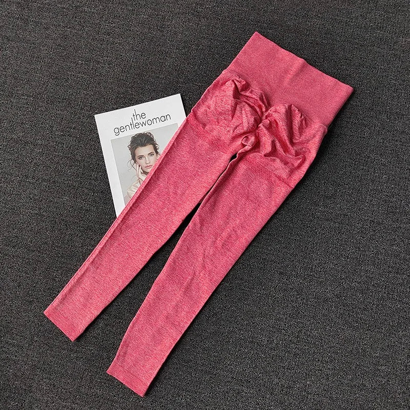Stylish pink push up leggings for women featuring a flattering fit and textured design