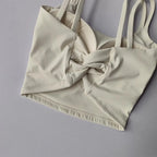 Cream Push Up Sports Bras for Women with Stylish Knot Design and Adjustable Straps