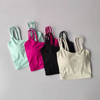 Collection of push up sports bras for women in various colors including mint, pink, black, and beige