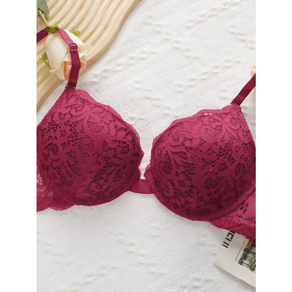 The Lady's Haven Boutique push up underwire bra and panty set in deep red lace fabric
